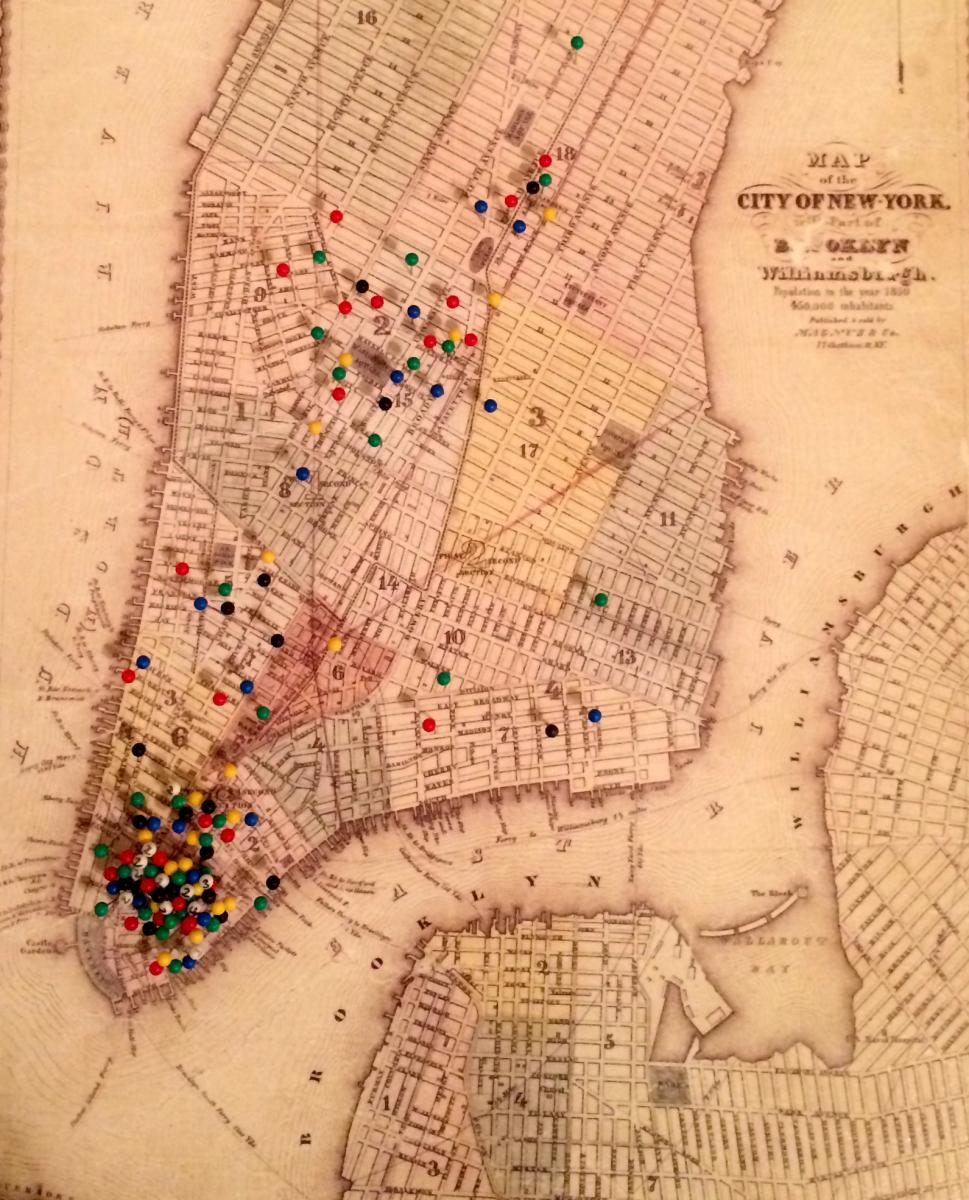 Map of the City of New-York with part of Brooklyn and Williamsburgh: population in the year 1850: 450,000 inhabitants. (New York: Charles Magnus & Co., 1850. Reproduction freely obtained through New York Public Library Digital Collections.)