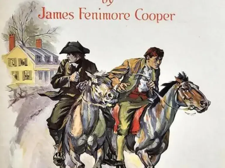 Frontispiece for a 1920s edition of James Fenimore Cooper's THE SPY, with an exciting drawing of men on horseback